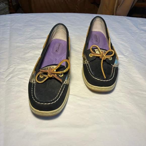 Sperry Women's Size 9 Black& Gold Angelfish Glitter Boat Topsiders Shoes Slip On - Picture 5 of 9